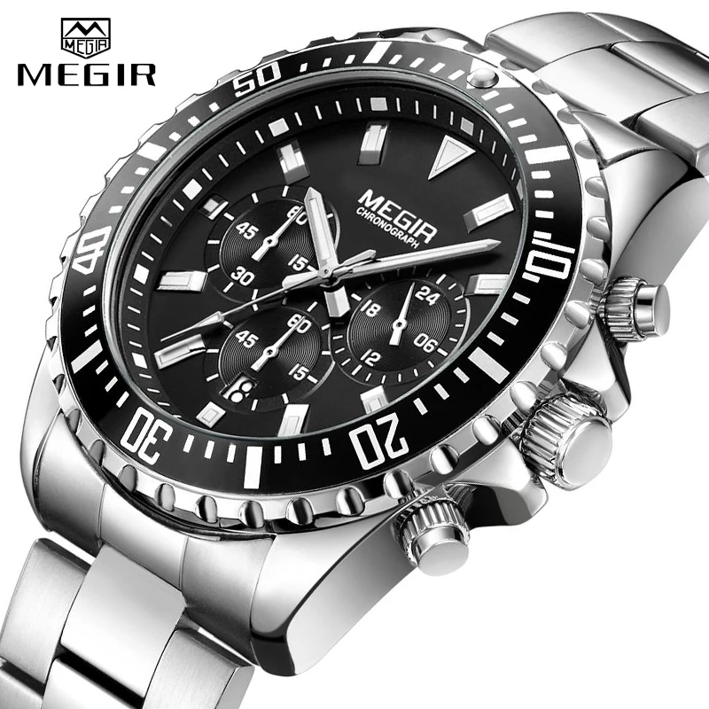 

MEGIR 2064 Fashion Luxury Steel Strip Quartz Men's Watch Chronograph Calendar Luminous Waterproof Watches for Men Reloj Hombre