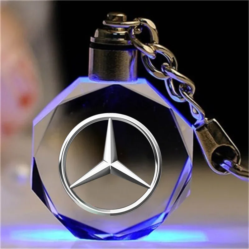 LED Light Car Keyring Octagon Pendant Keychain For Mercedes Benz W211 W203 W204 W210 W124 W212 W220 W205 W176 W166 CLA CLK GLA