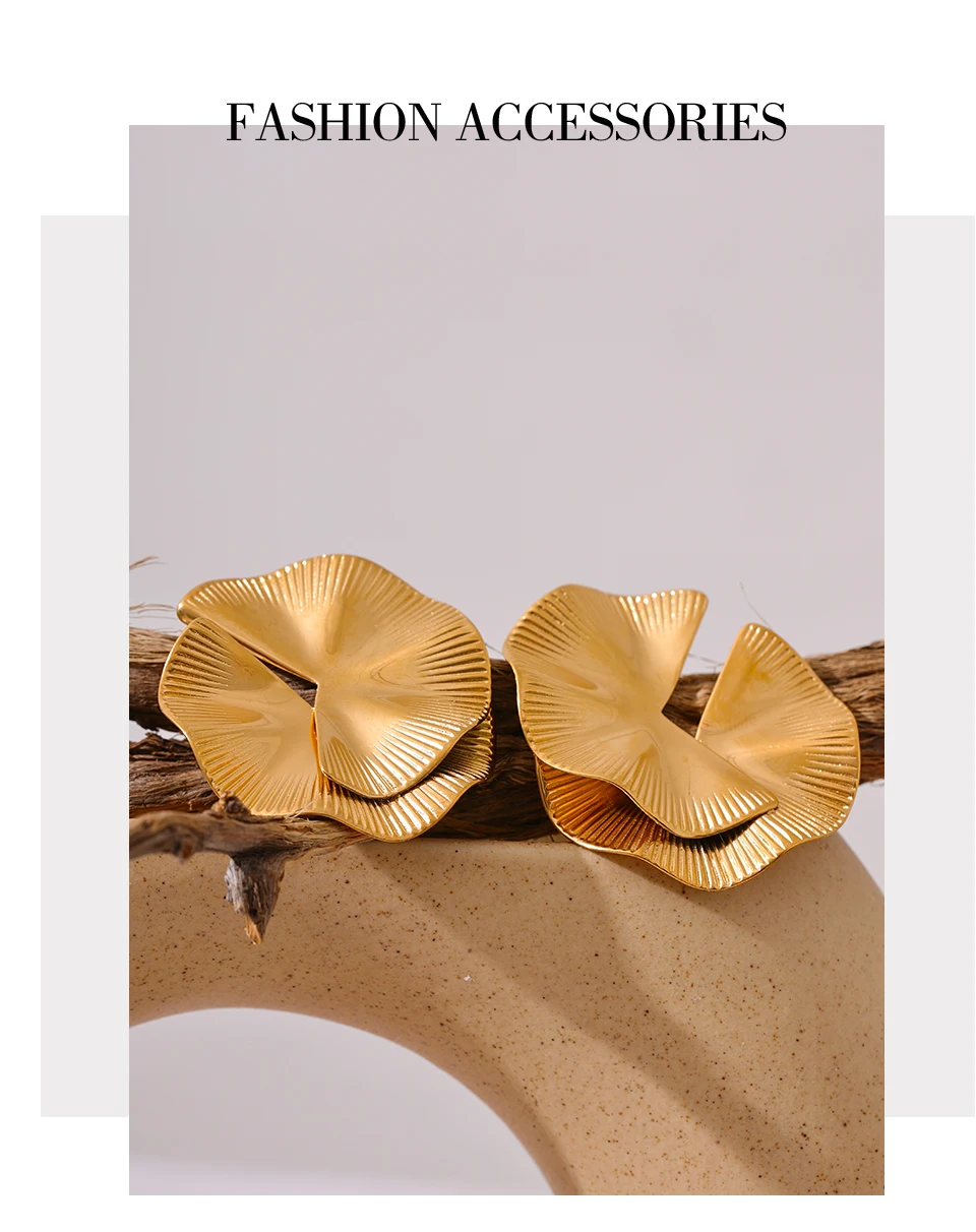 Yhpup Creative Stainless Steel Metal Flower Big Stud Earrings Fashion Attractive Statement Jewelry Women Personality Gift