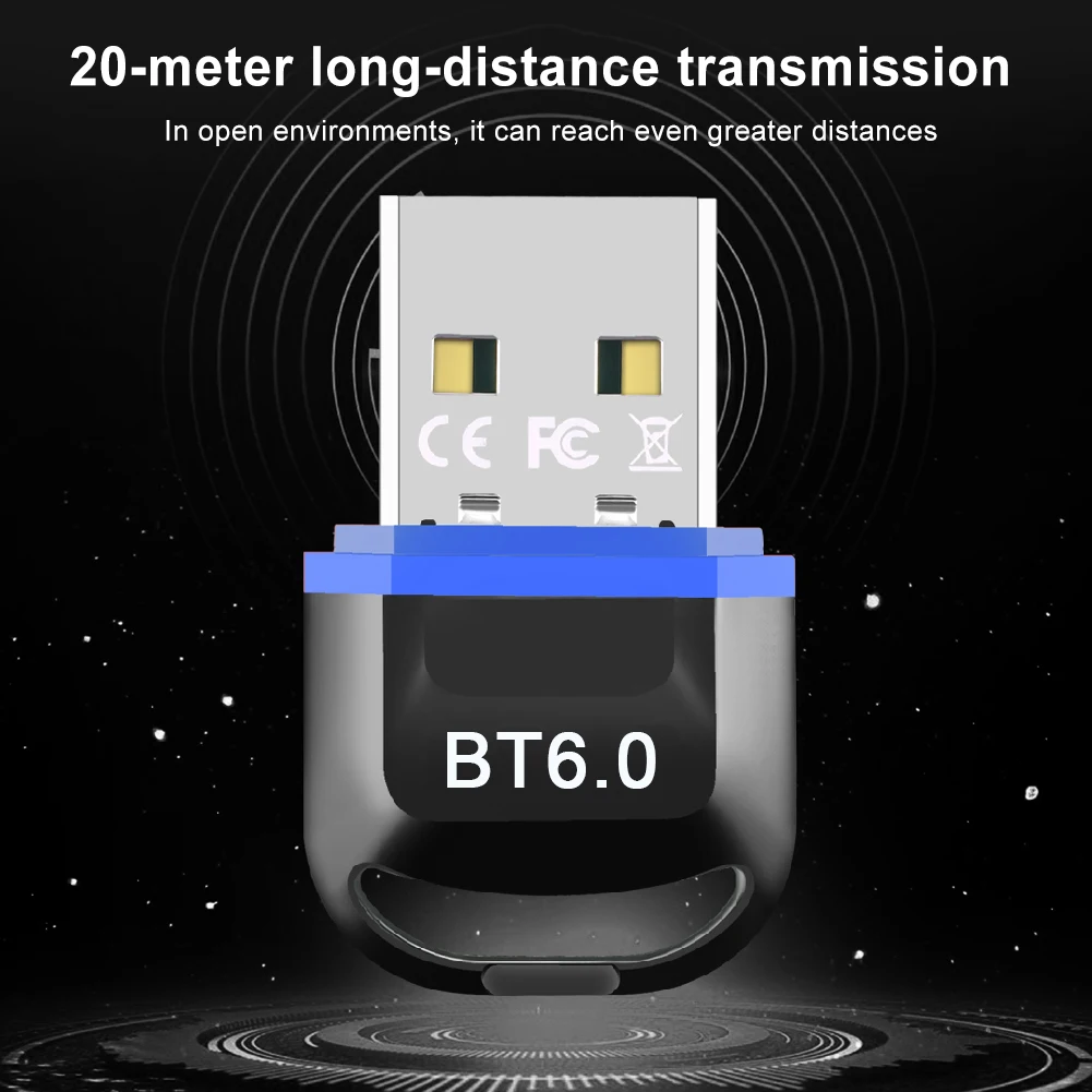 BT6.0 소형 수신기 송신기 낮은 대기 시간 무선 PC 동글 헤드폰 스피커용 음악 오디오 수신기 Windows 8.1/10/11
