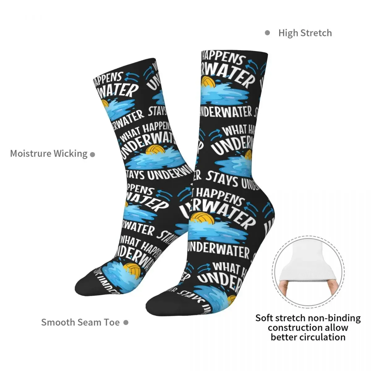 Water Polo What Happens Underwater Stays Underwater Socks High Quality Stockings All Season Long Socks for Birthday Present