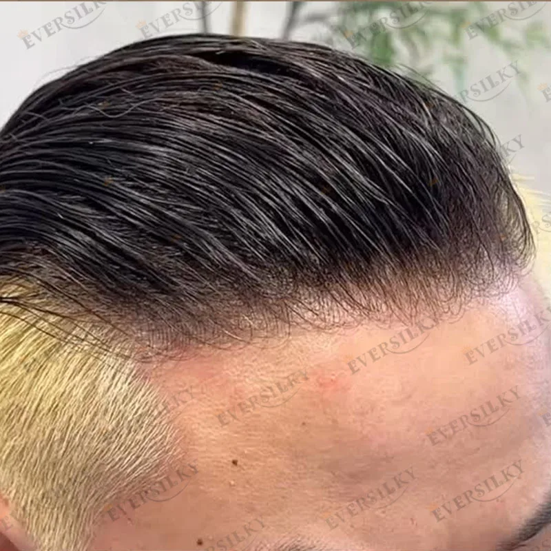 

Black Man Natural Hairline Remy Human Hair Wigs Undetectable 80Density Grey Brown #440#410Micro Thin 0.02mm Skin Base Men Toupee
