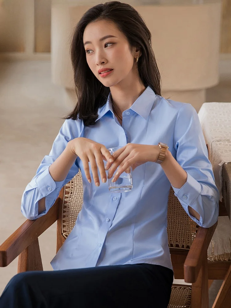 Haut professionnel pour femmes, col carré formel, Long, Sve irt, vêtements de travail, mélange de rayonne de bambou et Polyester, nouvelle collection printemps 2024