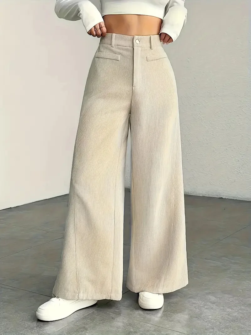 

2025 Autumn and Winter Corduroy Casual Women's Clothing High Waist Loose and Thin Solid Color Wide-leg Trousers