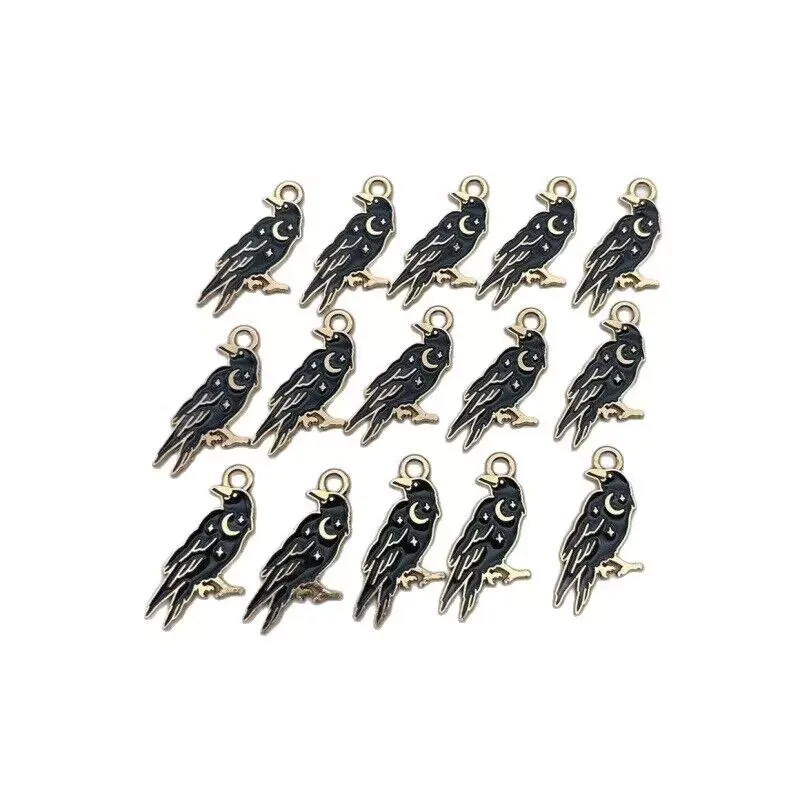 15pcs Black Gothic Style Alloy Gold Crow Star Moon Phase Tombstone Hand Dripping Oil DIY Jewelry Accessories Wholesale