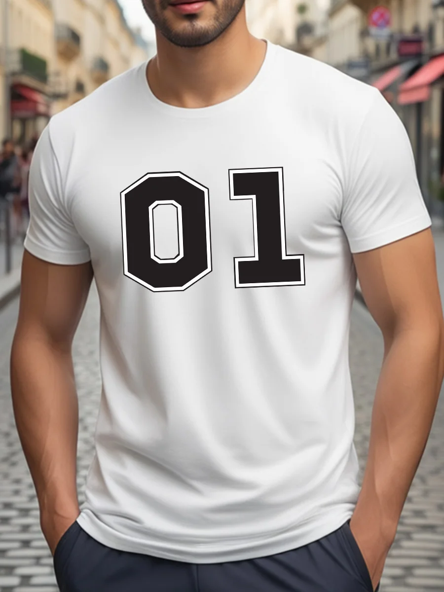 White Short Sleeve T-Shirt with Bold Black 