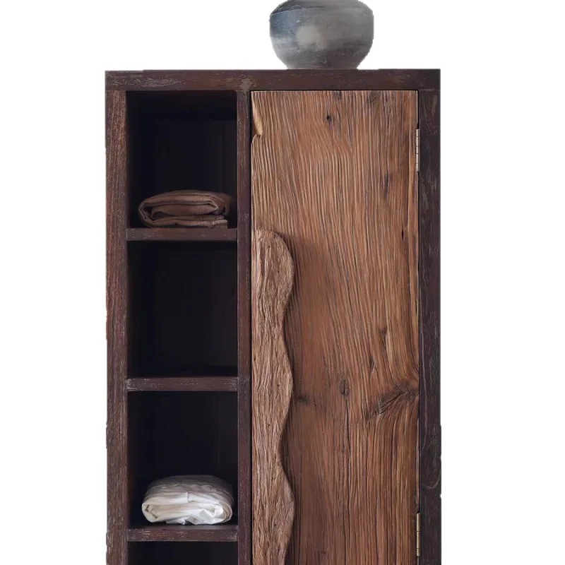 

Solid wood wardrobe B & B hotel medieval style log furniture bedroom storage stand cabinet old elm wardrobe