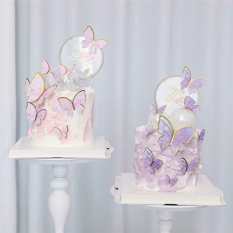 10Pcs Butterfly Cake Toppers Flags DIY Cupcake Topper Kids Girl Happy Birthday Wedding Party Baby Shower Baking Decoration