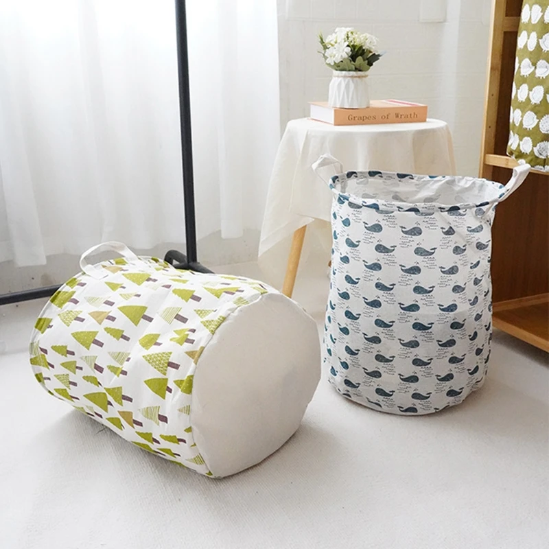 Printed Laundry Baskets Household Cotton Dirty Cloth Baskets Toy Sundries Storage Bucket Folding Waterproof Hamper With Handles