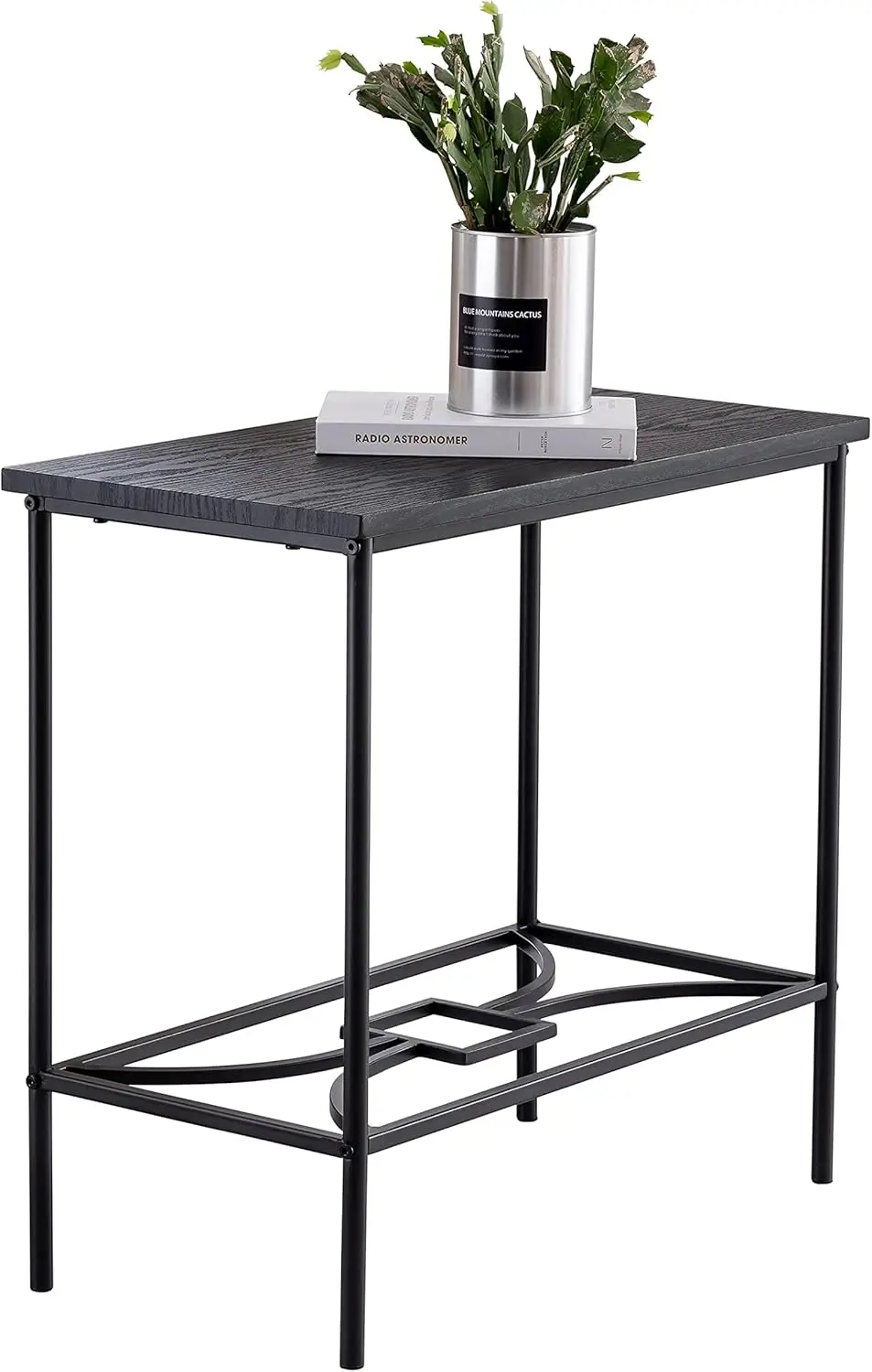 

- Launt Side Accent Table, Black Metal & Wood