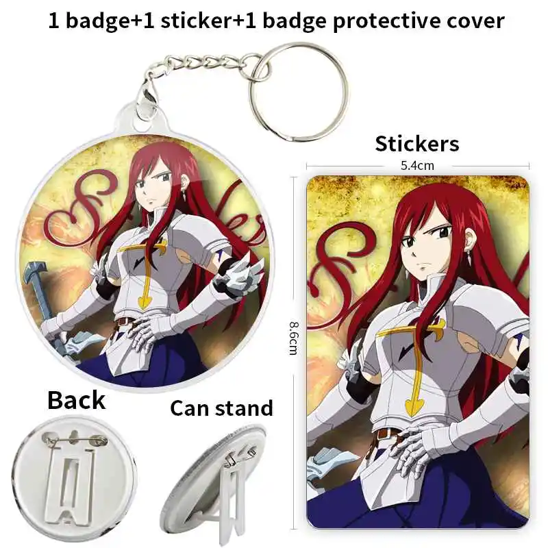 Erza Scarlet Anime Character Badge Brooch anchor Peripherals Pin Accessories Birthday present Hat Lapel Tinplate ClothesFashion