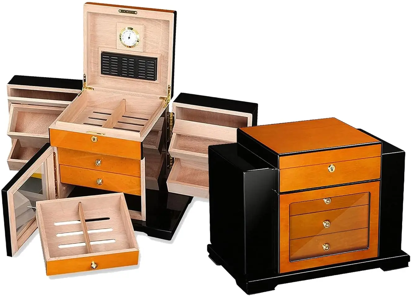 กล่องเก็บซิการ์ Baccus สไตล์โมเดิร์นอาร์ตเดโค - จุได้ถึง 200 ชิ้น - สี: ทูโทน, ปรับแต่งได้