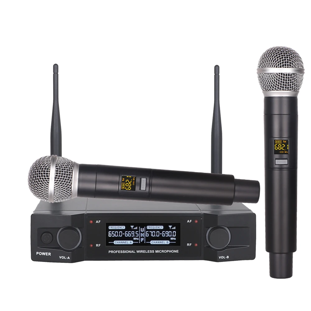 Wireless Microphone Dual Uhf Cordless Dynamic Mic Handheld Microphone System Handheld Mic for Party Karaoke Church Show Meeting