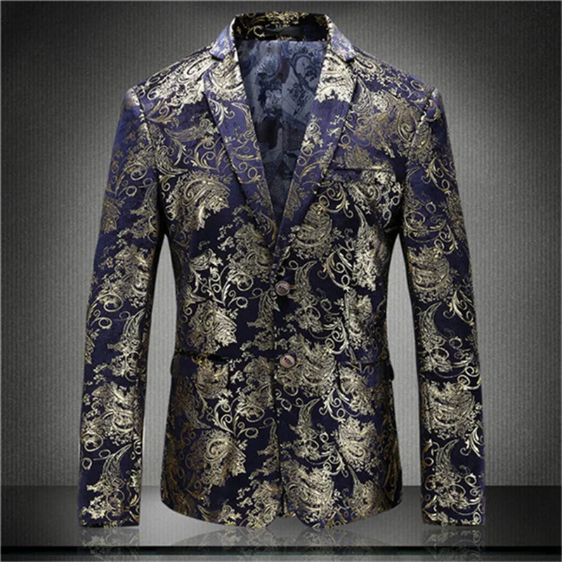 Brand 2023 New Tide Mens Fashion Print Blazer Design Plus Size Hip Hot Casual Male Slim Fit Suit Jacket Singer Costume