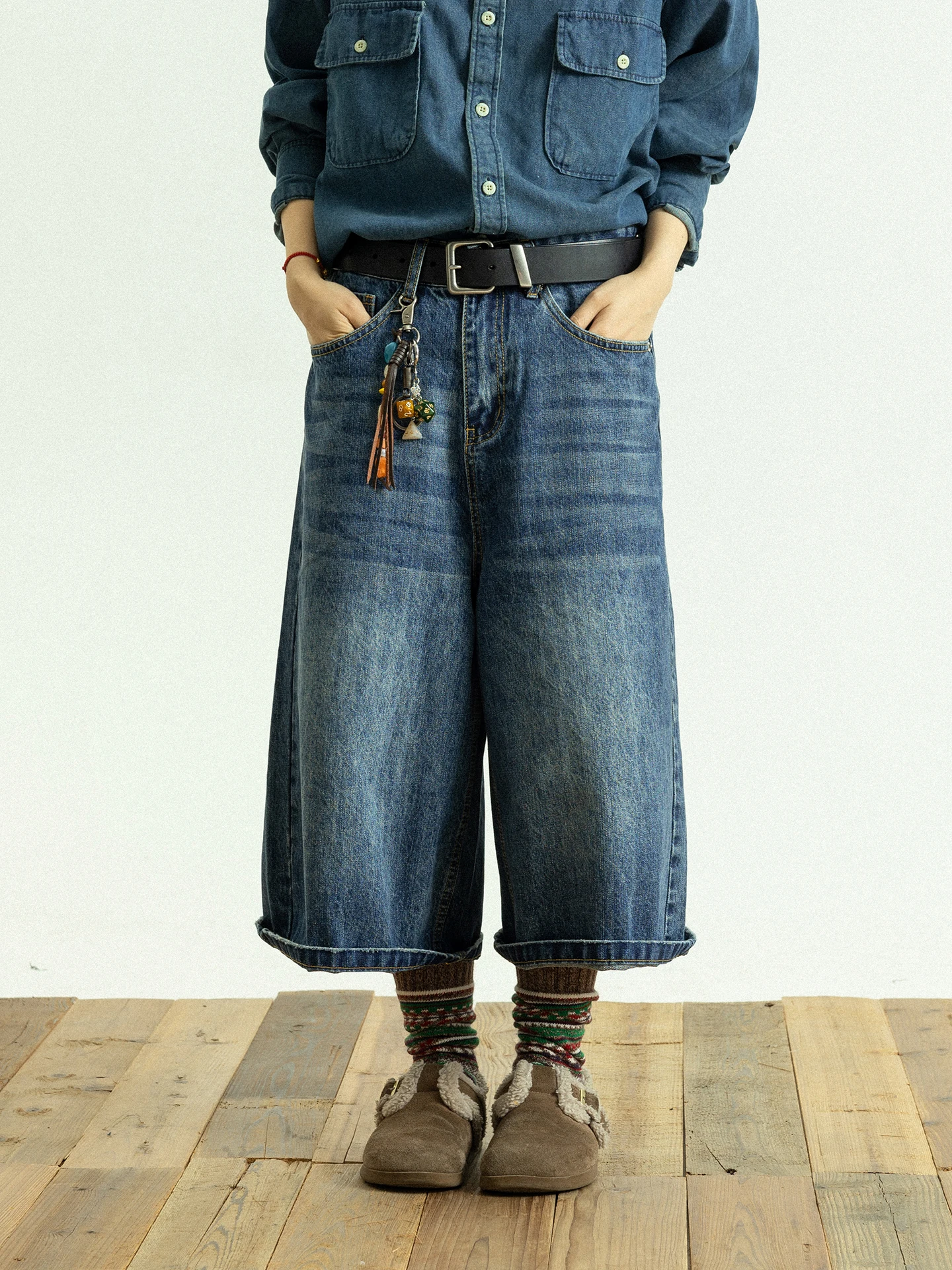 

Джинсы GoodNorth Vintage Washed Blue с высокой талией, широкими штанинами, унисекс, длина 7/8, свободный прямой крой, весна-лето, джинсовые брюки