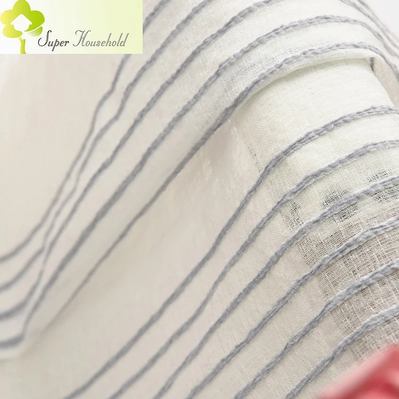 White Stripe Jacquard Gray Sheer Curtains for Living Room Window Tulle for Bedroom Kitchen Voile Yarn Decorate