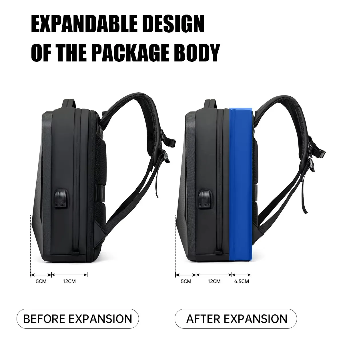 Backpack Men's Expandable Computerbag Large Capacity Business Travel Business Trip Luggage Bag  Hard Shell Backpack