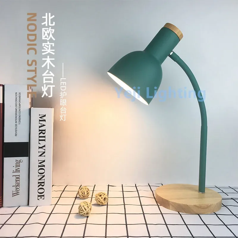 E27 Nordic Macaron Color Wooden Table Lamp Button Switch Study Bedroom Bedside Children Indoor lamp Reading Light LED Desk Lamp