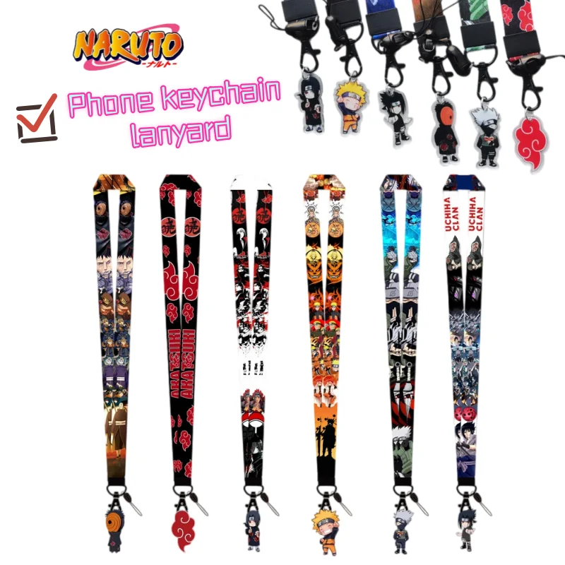 NARUTO Uzumaki Naruto Uchiha Sasuke Mobile Phone Lanyard Creative Personality Transfer Ribbon Animation Cartoon Key Long Rope