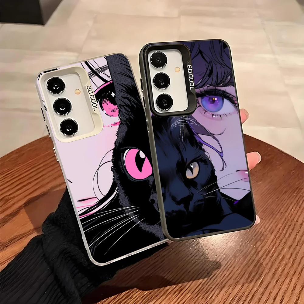 Girl Cat Colorful Soft Edge Hard Shell Phone Case for Samsung Galaxy A13 A14 A23 A02S A03 A05 A05S A52 A54 5G Cover Fundas Capas