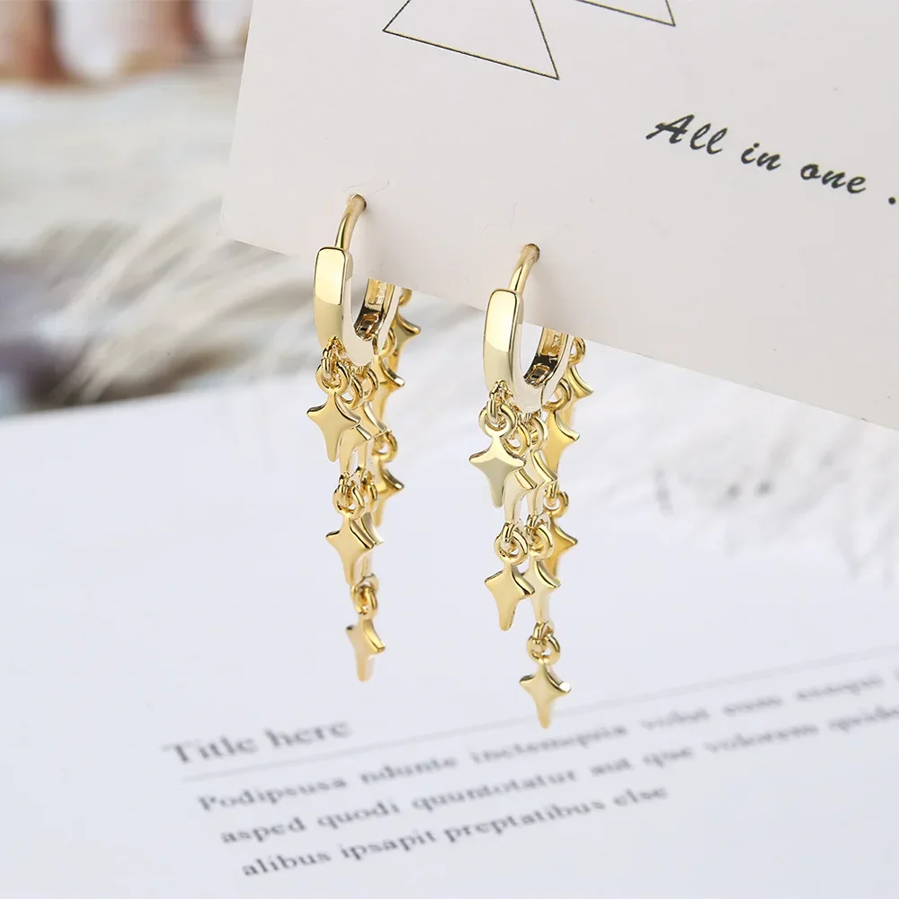 Fashion Female Earrings 925 Sterling Silver Stackable Star Tassel Lightning Sequin Earrings for Women Fashion Statement Bijoux