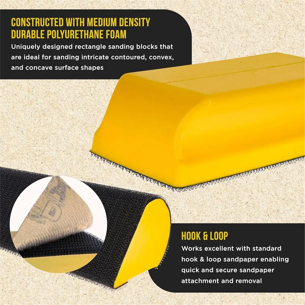 A24I 7-Piece Hand Sanding Block Set, Handheld Hook & Loop Sander Pads - Rectangle, Flat, Round, Curved, Contoured Shapes
