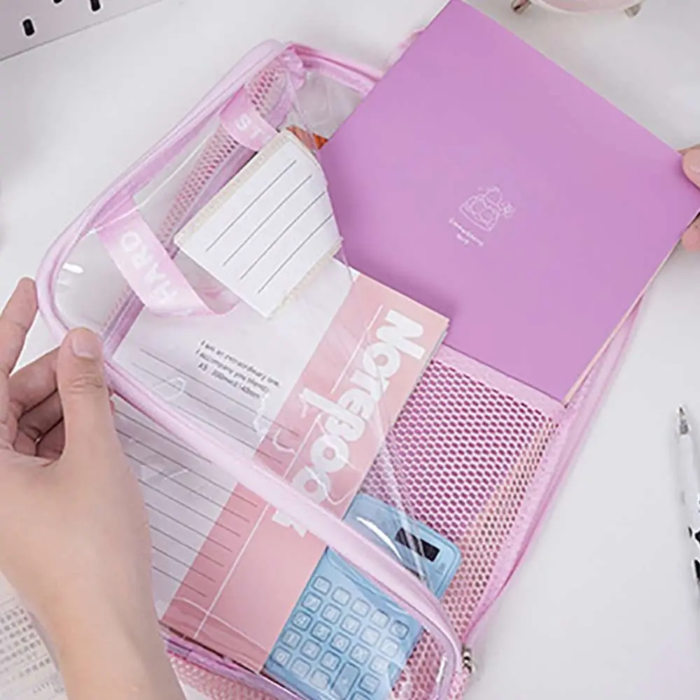Simple Mesh A4 File Folder Waterproof L-shape Large Opening Document Folder Dopamine Color Large Capacity File Bag School Office