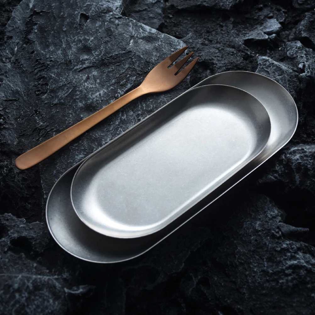 

2Pcs Stainless Steel Dinner Plates Snack Fruit Tray Food Metal Decor BBQ 304 Vintage Storage Serving Display