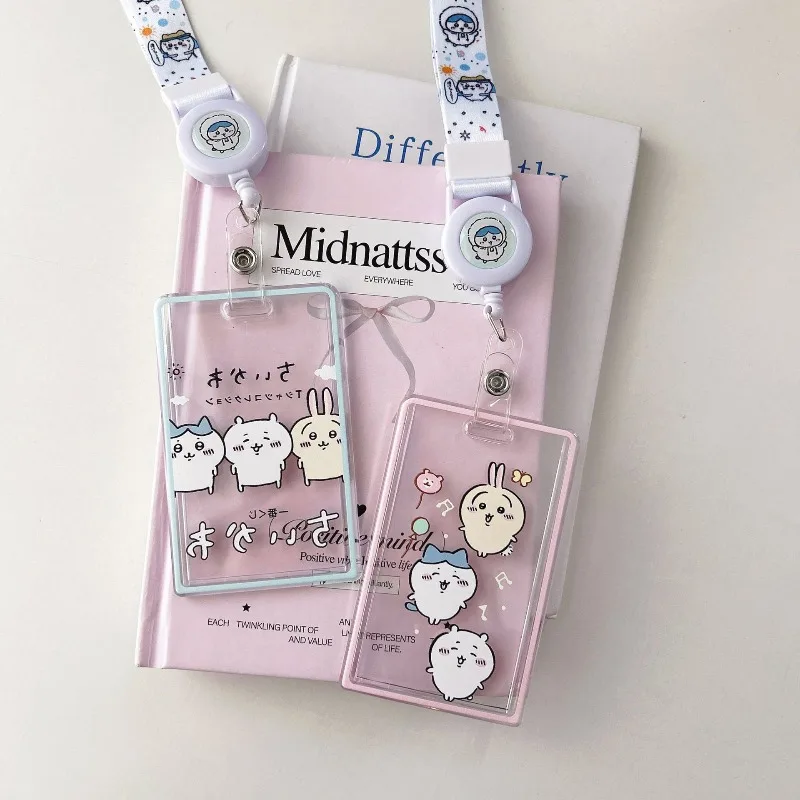 Cute Cartoon Chiikawa Transparent Card Sleeves Student Campus Hanging Neck Bag Card Holder Lanyard Id Card Meal Cards Case Gifts view 4