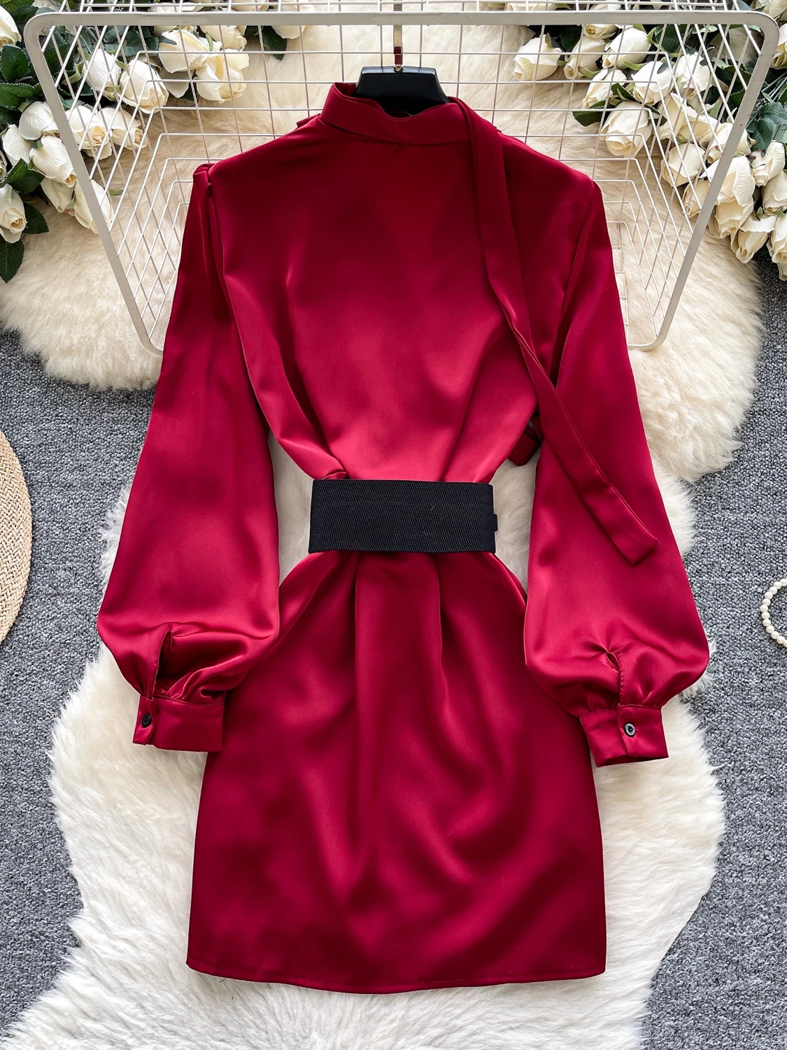 Ele Silk V-Ne Long Sve Cintura in vita Dr Gonna ort snellente autunnale da donna Avvolgente aderente Dr a vita alta