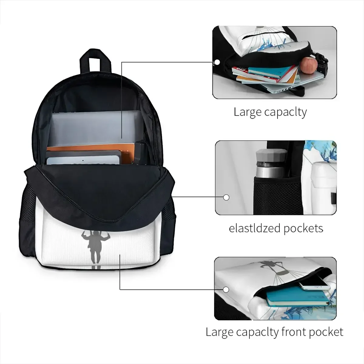 Skydiving, Skydiver Parachute, Parachuting. Watercolor Illustration Backpacks Bookbag School Bags Rucksack Rucksack Shoulder Bag