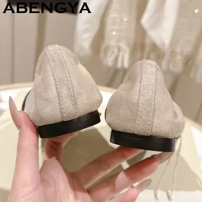 2026 Summer Square Toe Flat Loafers Shoes For Women Suede Leather Ballet Flat Shoes Elegant Dress Mary Janes Single Shoes Female