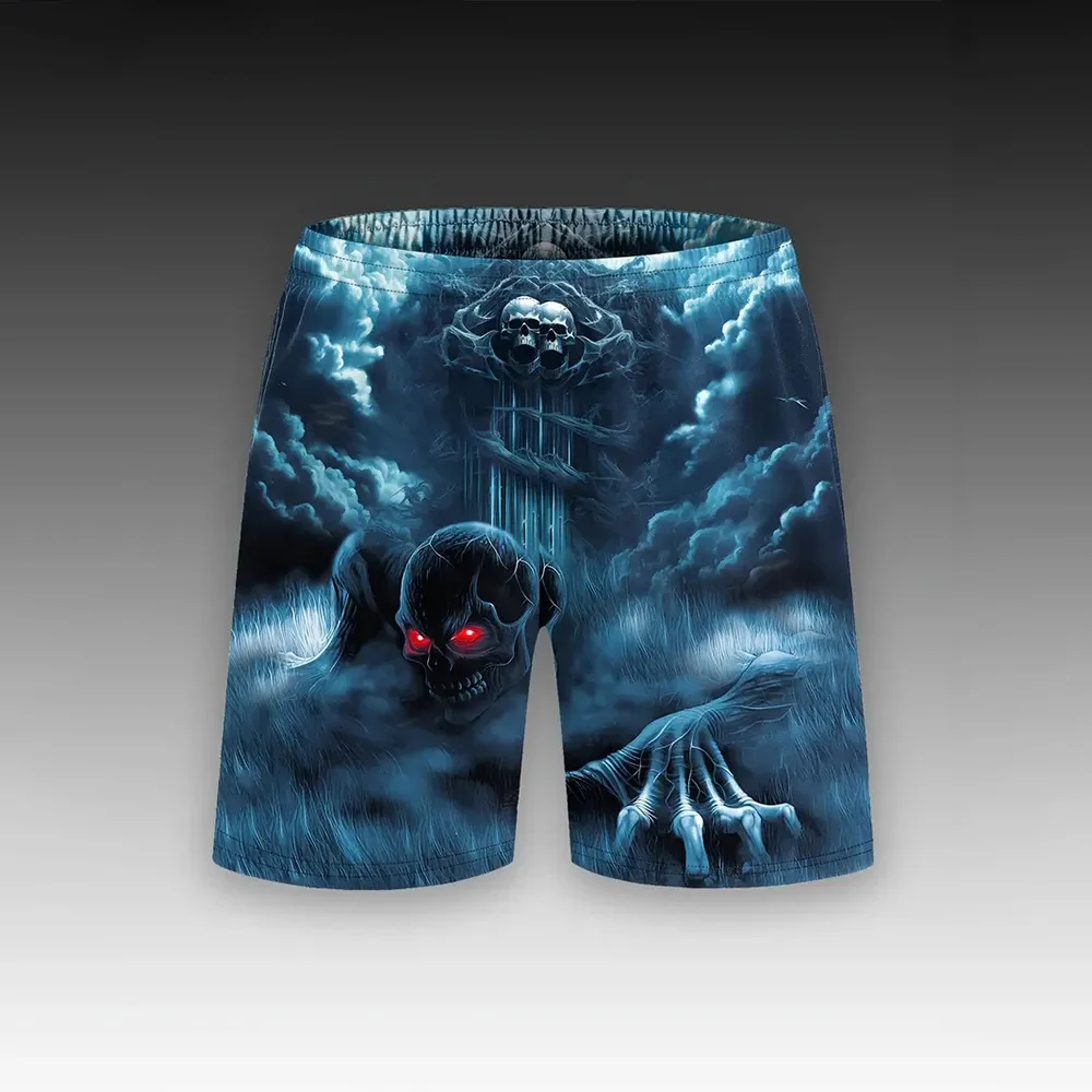 New Men's Beach Pants Coffin Climb Out of Skeleton 3D Printed Men's Shorts Summer Casual Breathable Shorts Men's Clothing