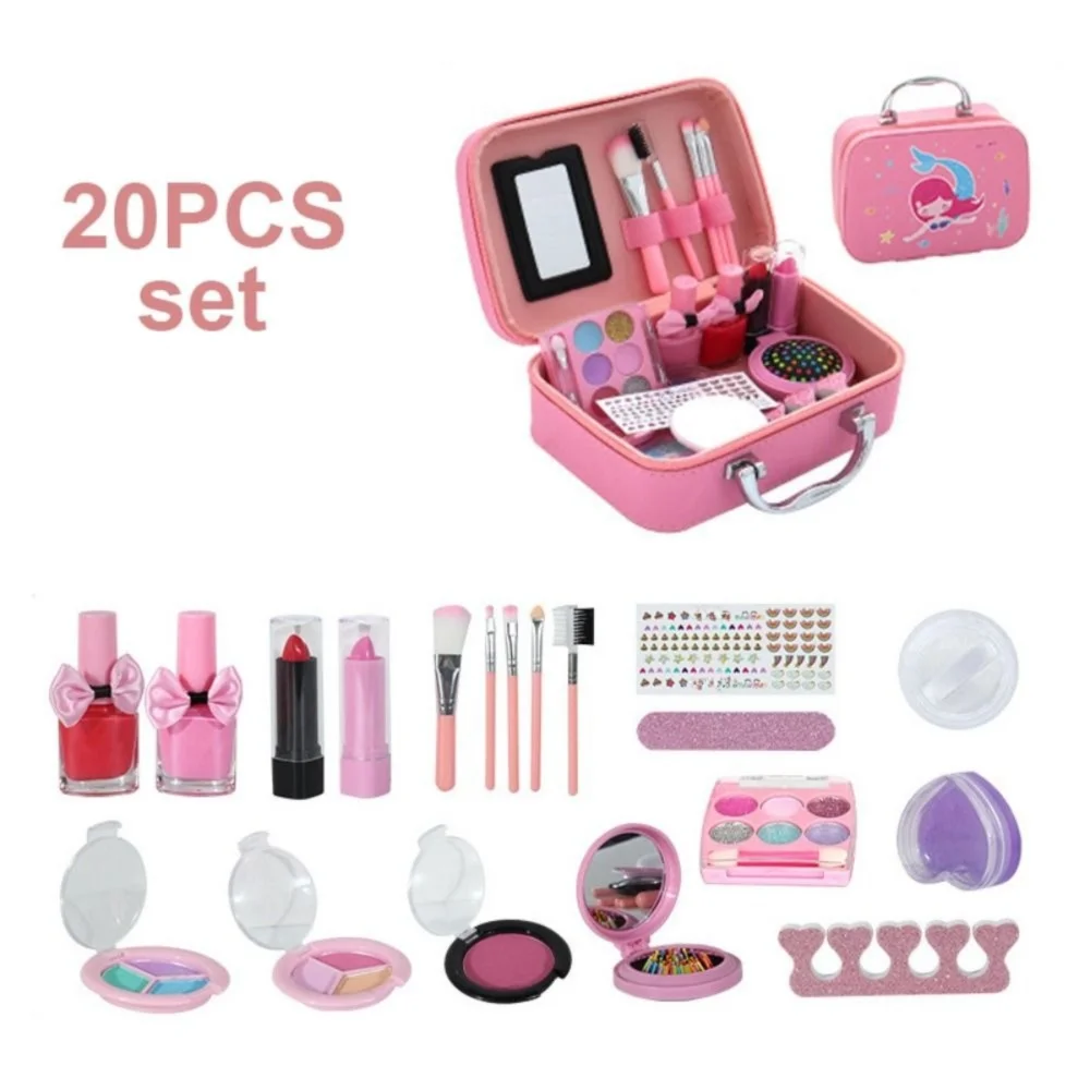 

New Washable Girls Make Up Toys Non Toxic Birthday Gift Princess Play Makeup Set Pretend Kids Make Up Bag Kit