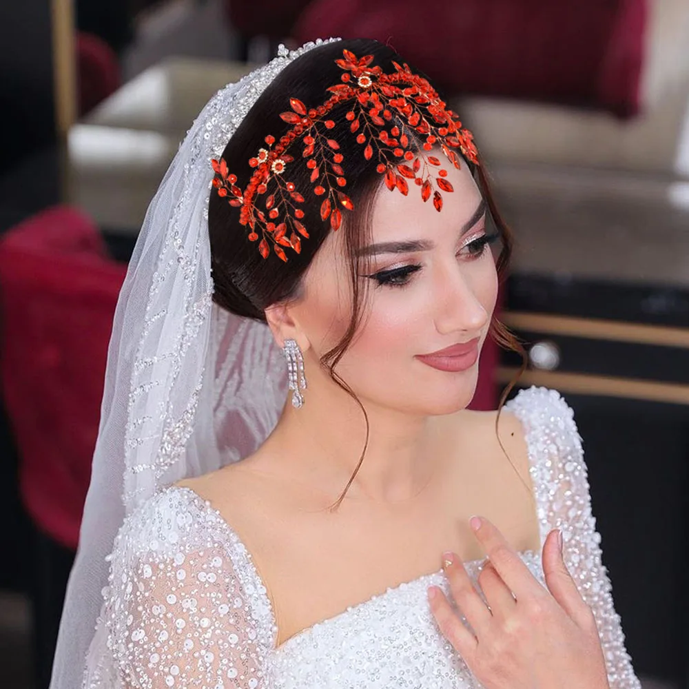 

DZ228 Trendy Rhinestone Bridal Headband Women Hair Ornaments Red Crystal Girl Headpiece Wedding Hair Accessories Party Tiara