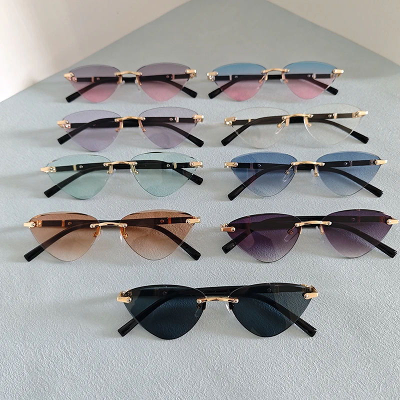 

Набор из 9 солнцезащитных очков для мужчин и женщин, модные уличные аксессуары, простые безободковые очки в форме кошачьего глаза, оптовая продажа