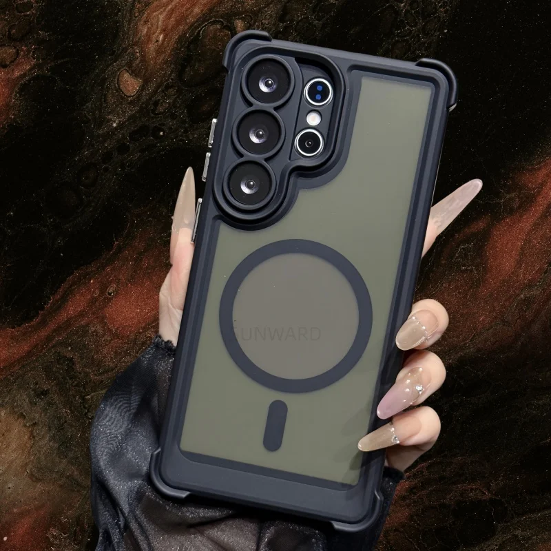 For Magsafe Magnetic Wireless Charging Phone Case For Samsung Galaxy S26 S25 S24 26 Ultra Plus Translucent Armor Anti-fall Cover