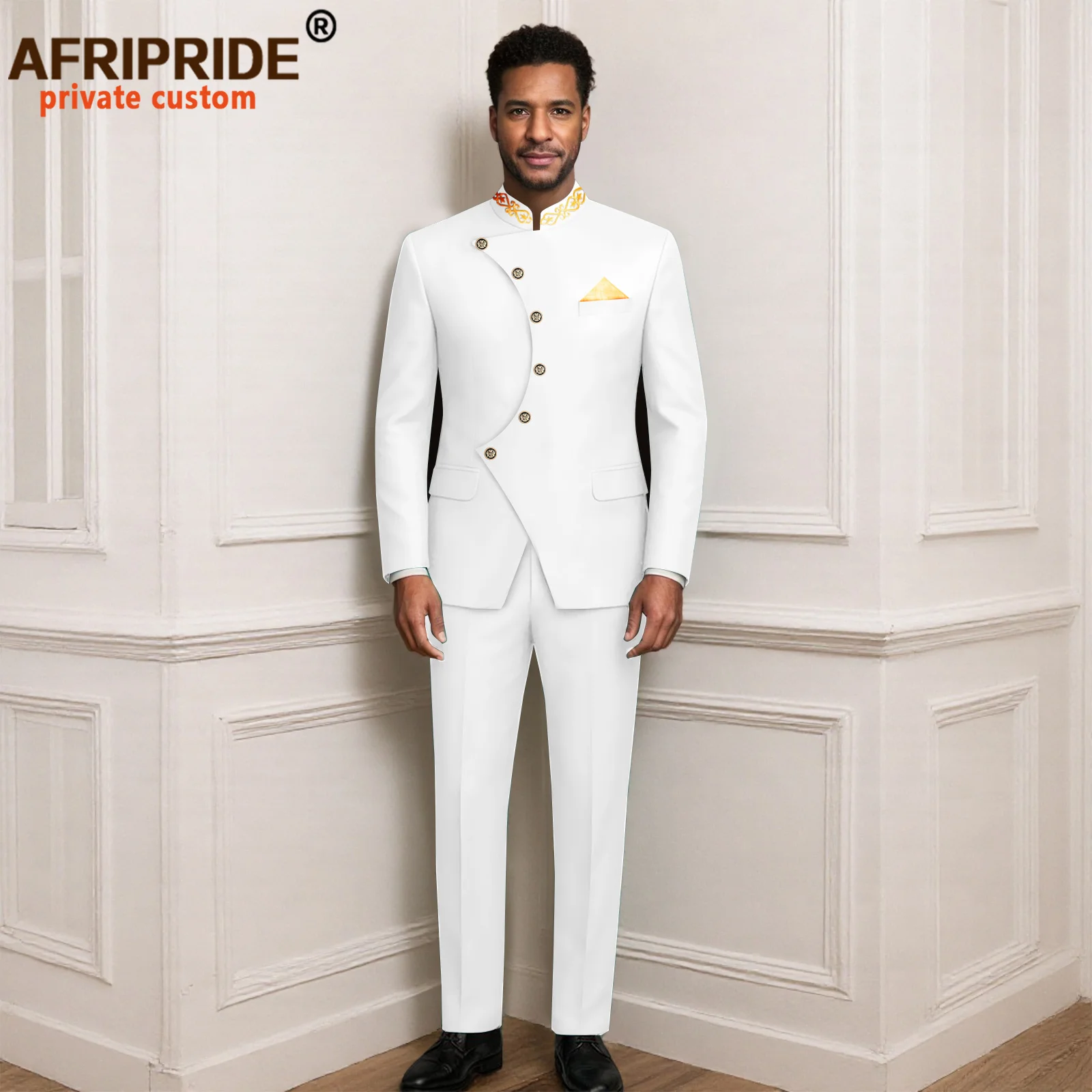 

Men`s Business Suits Single Breasted Embroidery Slim Fit Blazer and Pants 2 Piece Set African Clothes Formal Attire 2616020