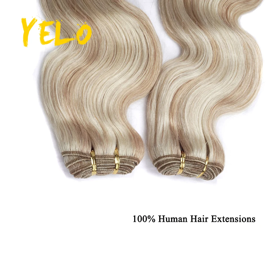 Yelo Body Wave Bundles Brazilian Highlight Human Hairs Weave Bundles  Real Remy Hair Extensions 12-26 Inch Wave Style Bulk Hair