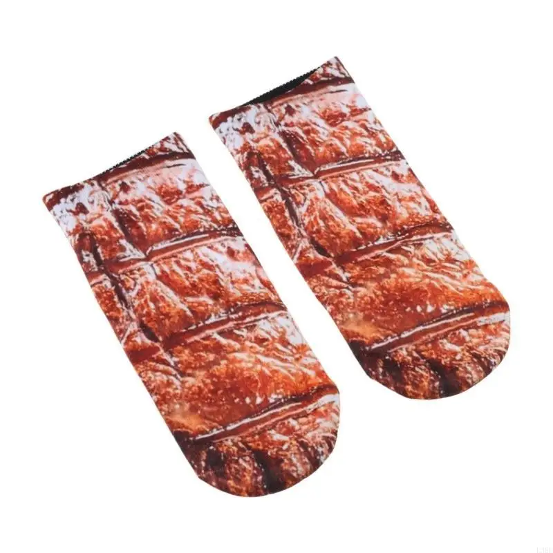 L38E 3D Digital Printing Socks 1 Pair Beef Pork Short Sock Funny Simulation Socks Unisex for Men Women Teens Halloween
