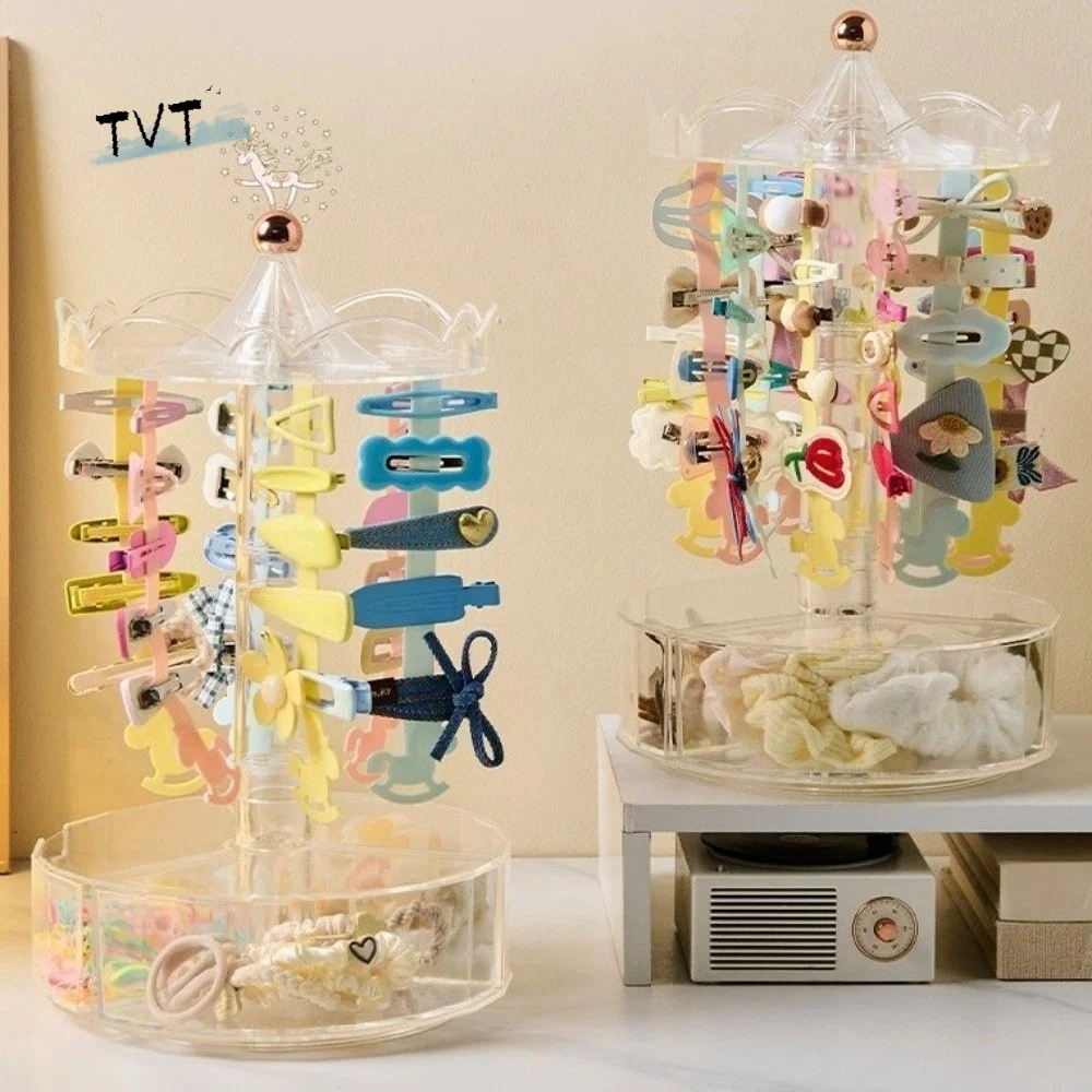 

360 Degree Rotating Earring Display Stand Transparent Plastic Dustproof and Moisture-proof Hair Accessory Storage Box Durable