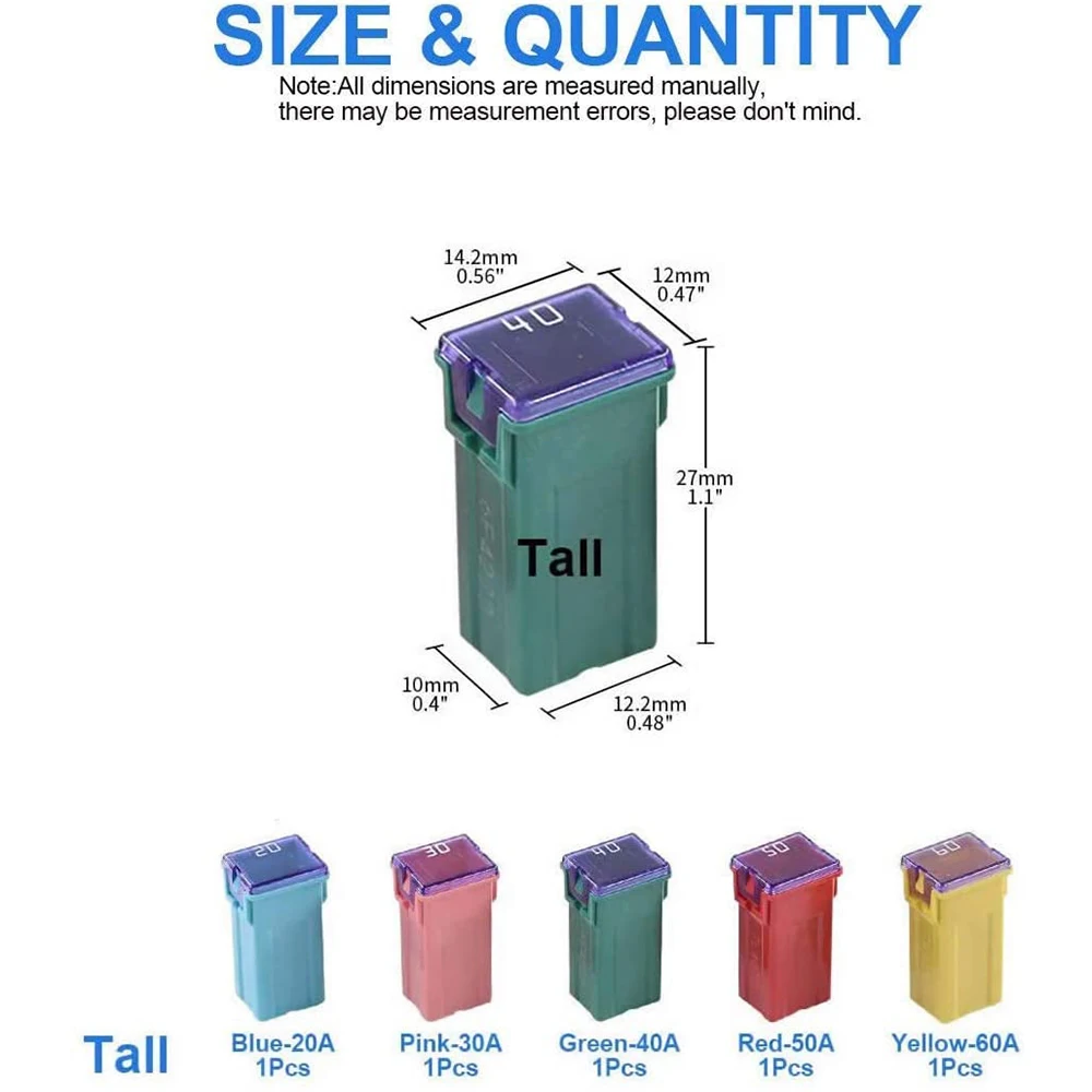 30 pcs JCase Tall/Standard Profile Box Shaped Fuse Kit for Ford, Chevy/GM, Nissan, and Toyota Pickup Trucks and SUVs