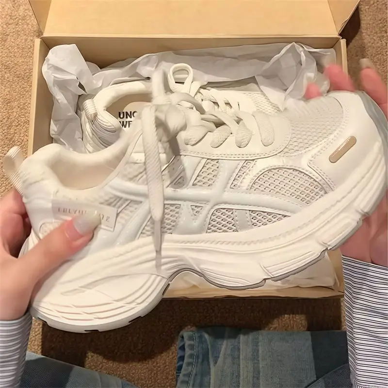 

2025 Hot Seller Color Blocked Breathable Mesh Thick Sole Womens Lightweight Casual Height Increasing Dad Shoes Platform Sneakers