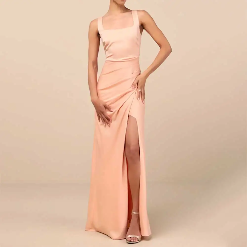 Elegant Square Neck Sleeveless Side Slit Backless Evening Dress Women Prom Party Dress Bridesmaid Dresses Sexy Formal Gowns 2025