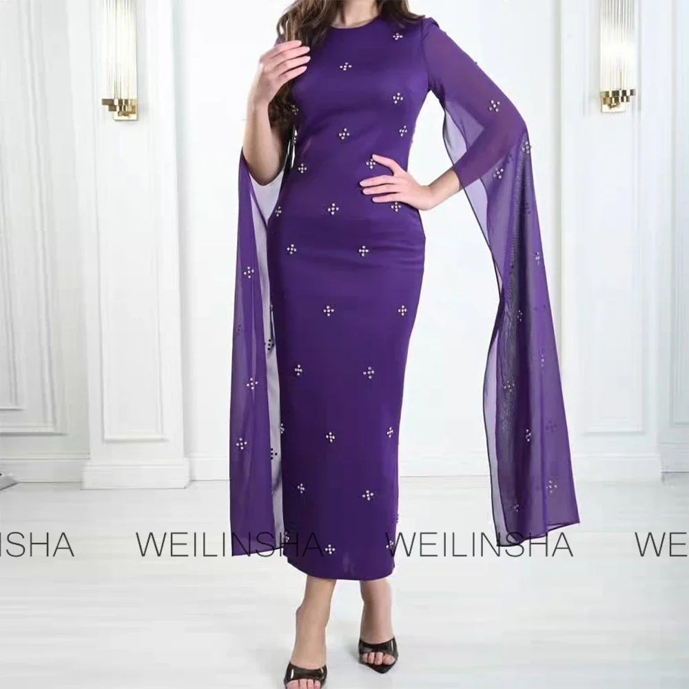 Customized Class Mother of the Bride Dress Satin Sheath/Column Cocktail Party  O-Neck Rhinestones Draped Groom's Mother Dress