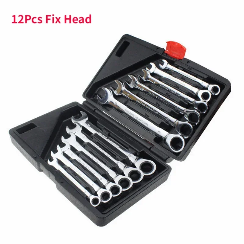 Krachtige 12Pcs 72 Teeth Ratchet Wrench Set Hand Tools Fix Head Flex Head Chrome Vanadium Steel Hand Tools