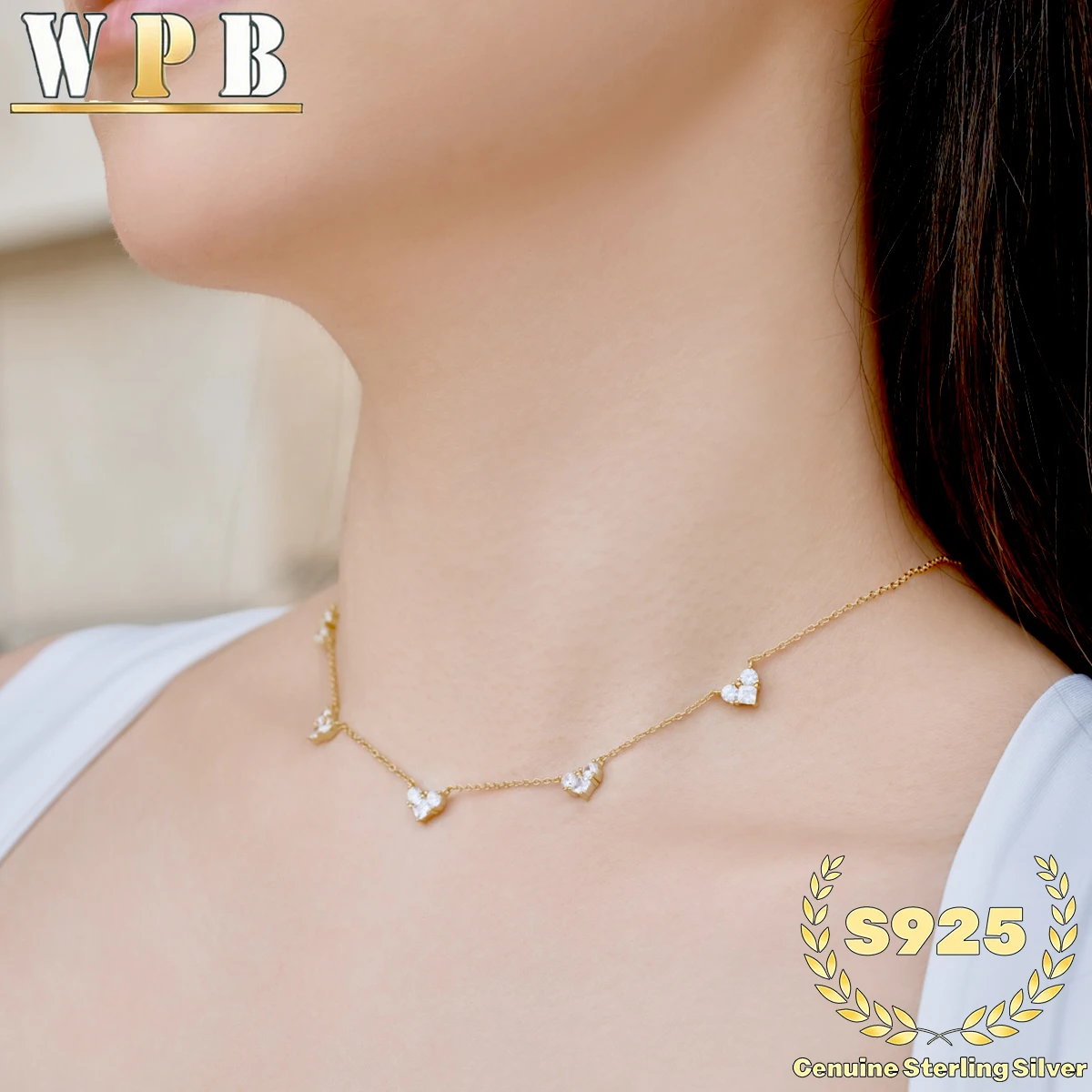 S925 Sterling Silver 5 Hearts Necklace Pave Sparkling Zircon Heart Pendant Romantic Jewelry for Women Valentine Anniversary Gift