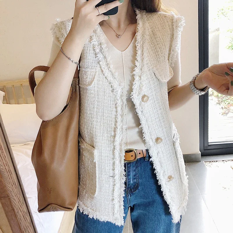 

New Fashion French Retro Small Fragrance Sleeveless Cardigan Women Vest Female Ladies OL Nice Plaid Vests Casual Clothing N191