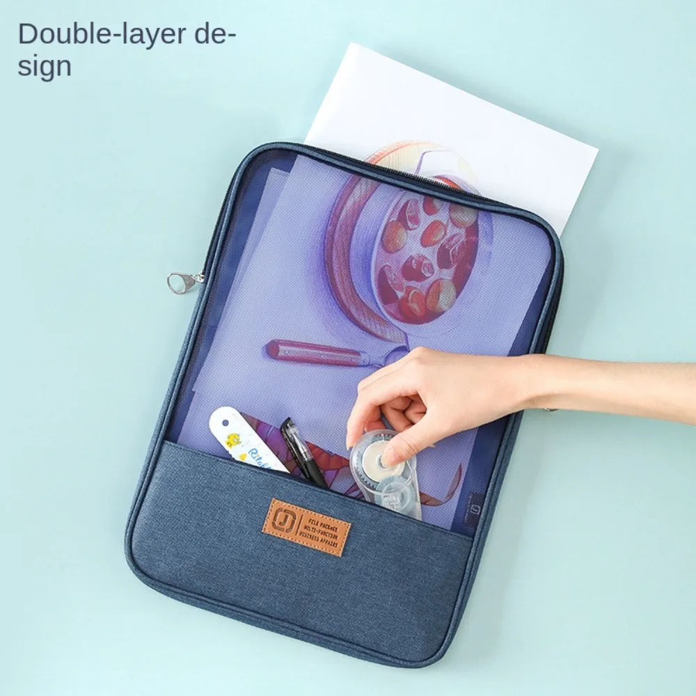 Nylon Mesh Mesh Zipper Pouch Bag Transparent Multifunctional Document Bag Portable A4 Data Storage Bag School Office Supplies