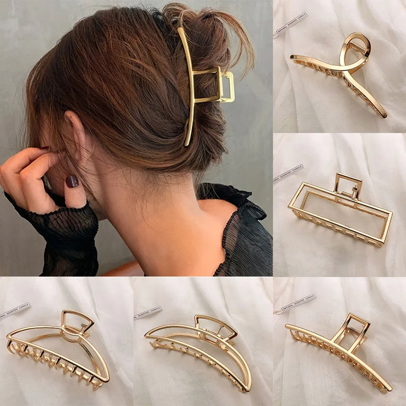 2022 New Women Fashion Gold Hollow Geometric Metal Hair Claw Headband Hair Clips Barrette Hairpin Hair Crab Hair Accessories